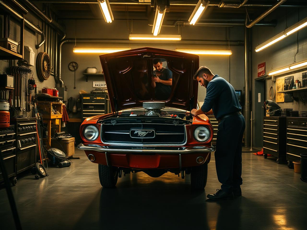 Werkstatt von American Cars mit klassischem Mustang